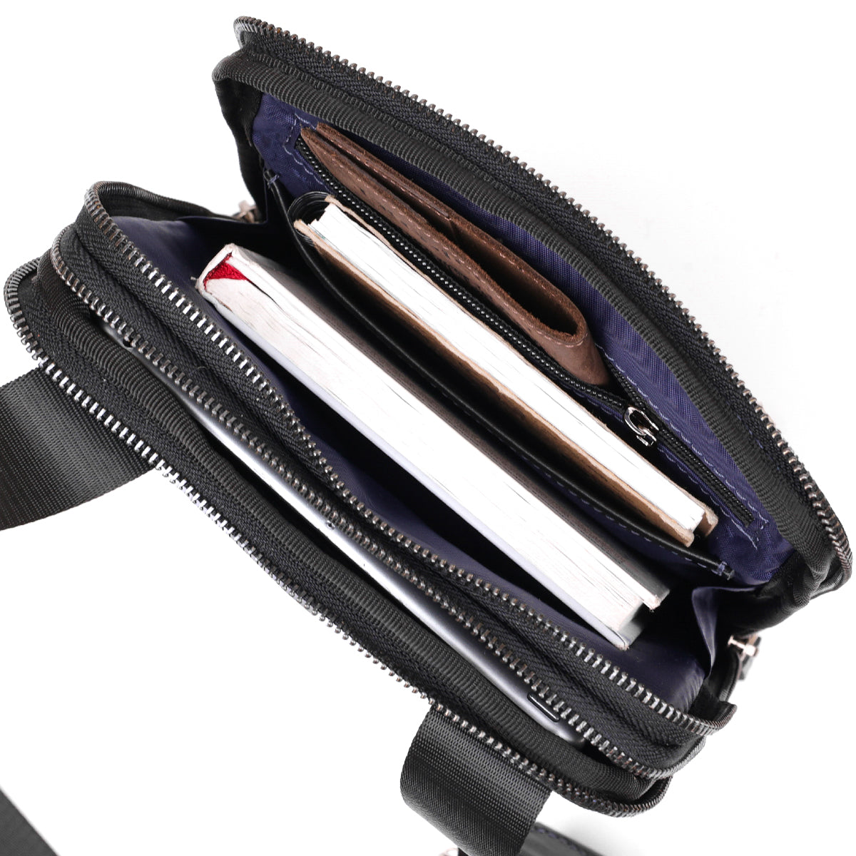 Men's Leather Satchel Bag SHVIGEL 11283 Black, Two Compartment Flotar Design