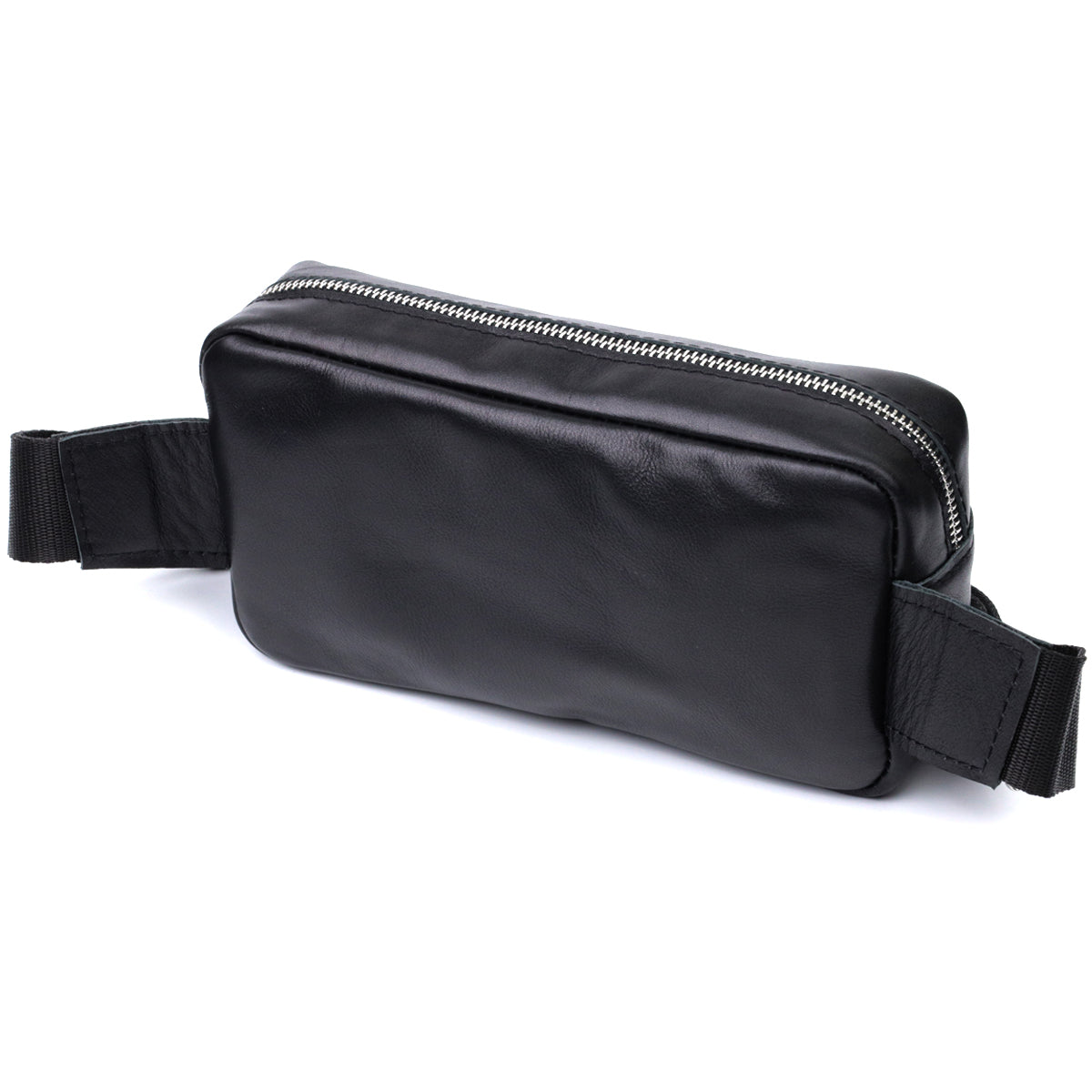 Rectangular Men's Banana Bag SHVIGEL 22825 Black Glossy Leather Made in Ukraine