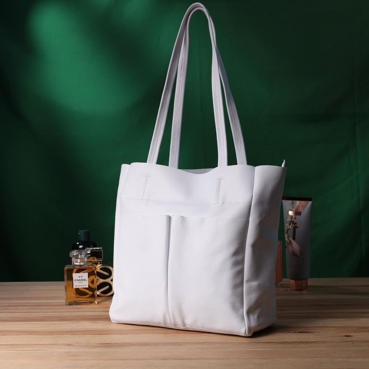 Practical White Leather Shopper Bag SHVIGEL 22844 - Made in Ukraine, Premium Quality
