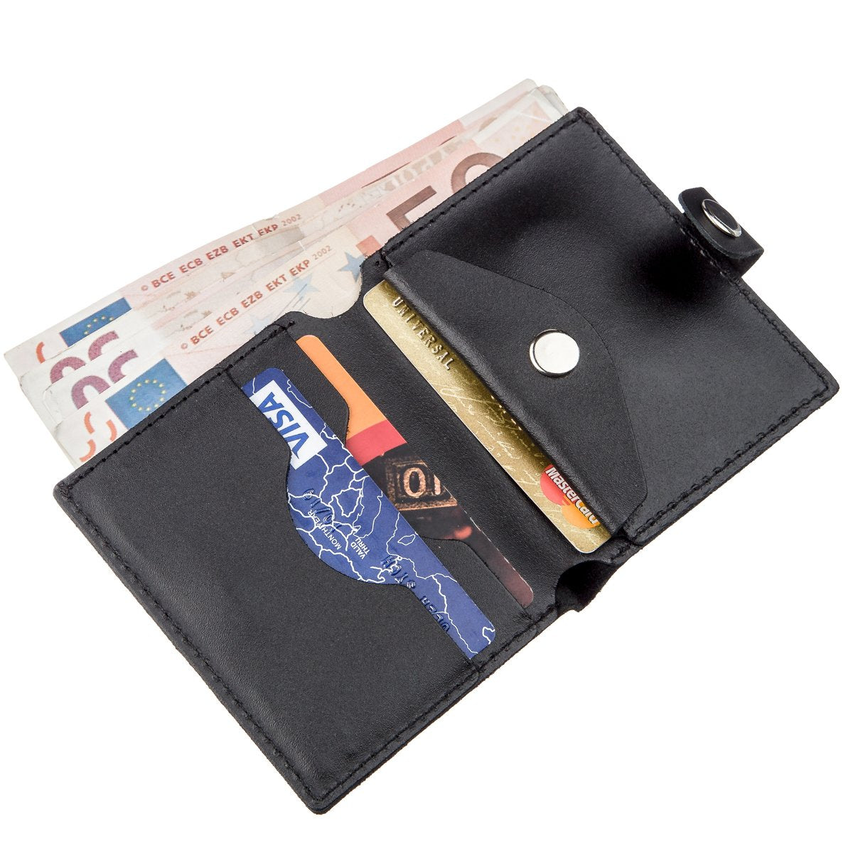 Vertical Men's Leather Wallet with Coin Pocket SHVIGEL 16221 Black - Genuine Leather from Ukraine