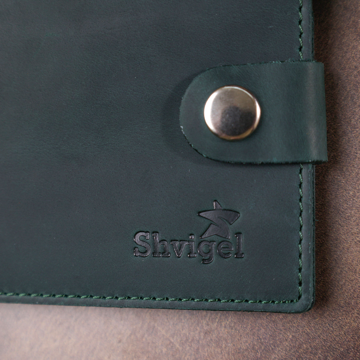 Vintage Leather Wallet SHVIGEL 16435 Green Handmade in Ukraine Natural Leather