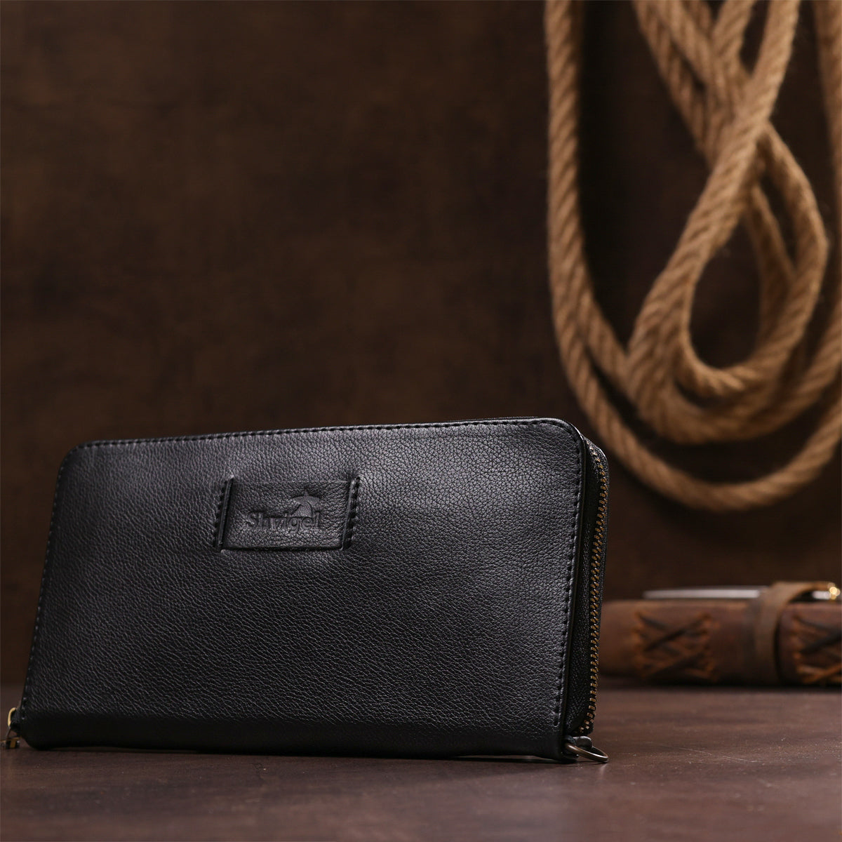 Men's Horizontal Leather Clutch by SHVIGEL 19120 in Black - Genuine Leather, Ukrainian Craftsmanship