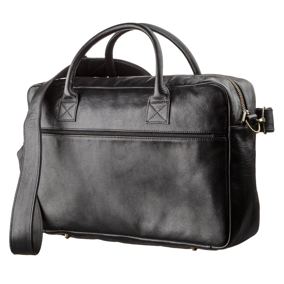 Men's Large Leather Laptop Briefcase SHVIGEL 19118 Black Natural Leather
