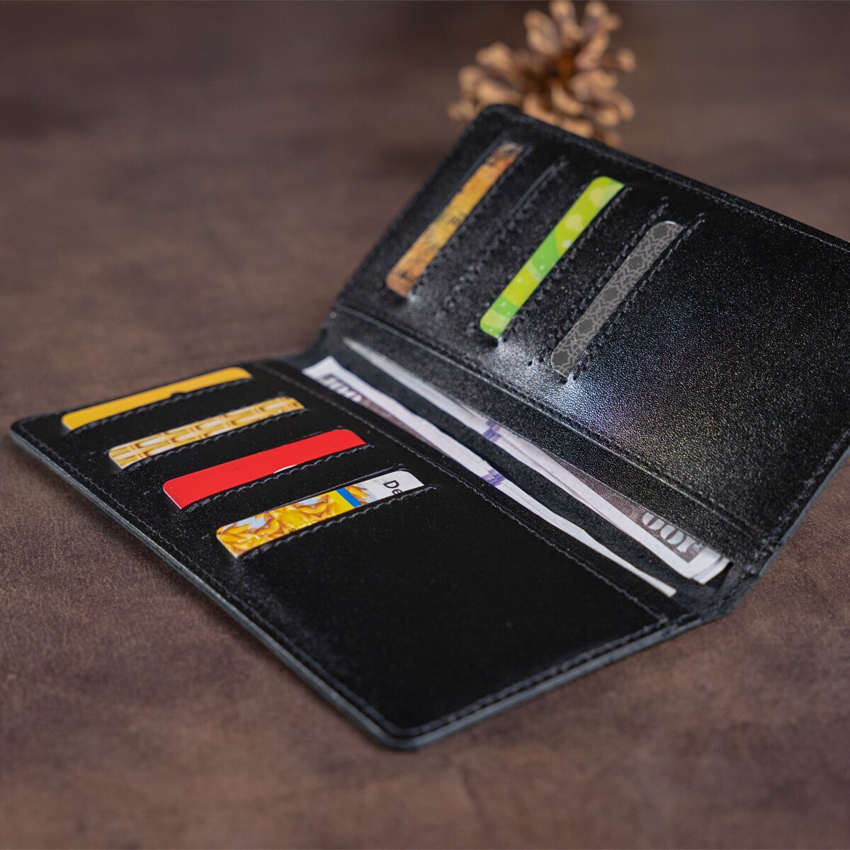 Vertical Leather Wallet SHVIGEL 13991 Black Genuine Leather with Slim Design