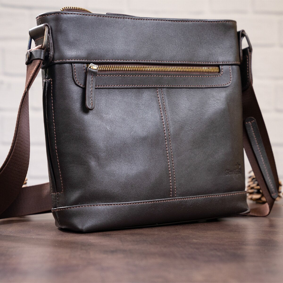 Men's Multifunctional Bag SHVIGEL 11178 Brown Smooth Leather - Natural Leather Quality