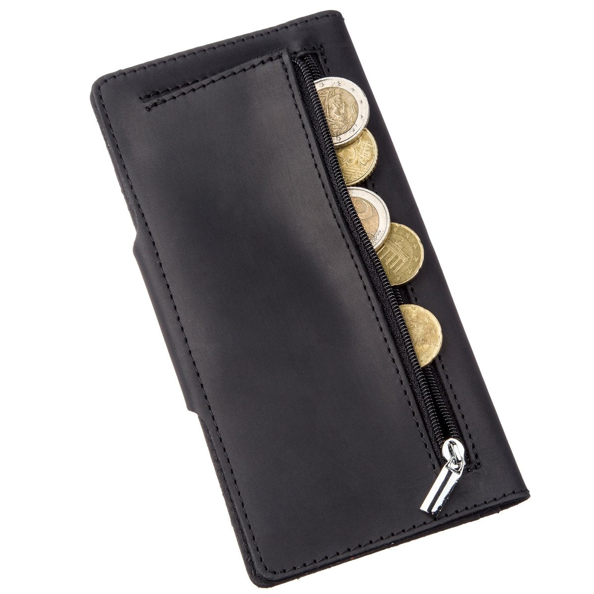 Vertical Men's Wallet by SHVIGEL 16182 in Black Vintage Leather with Button Closure