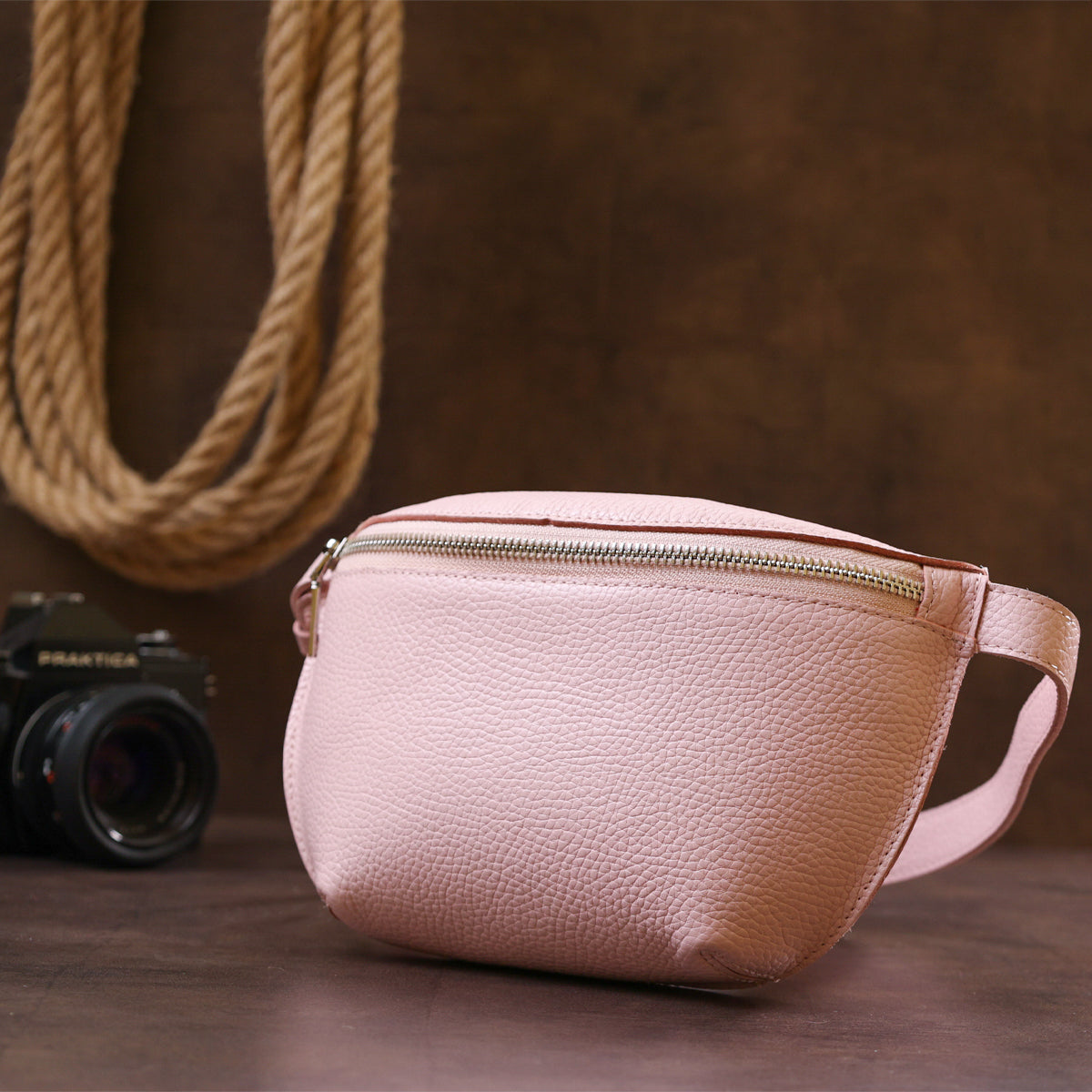 Women's Leather Banana Bag SHVIGEL 16375 Pink Natural Leather Durable Design