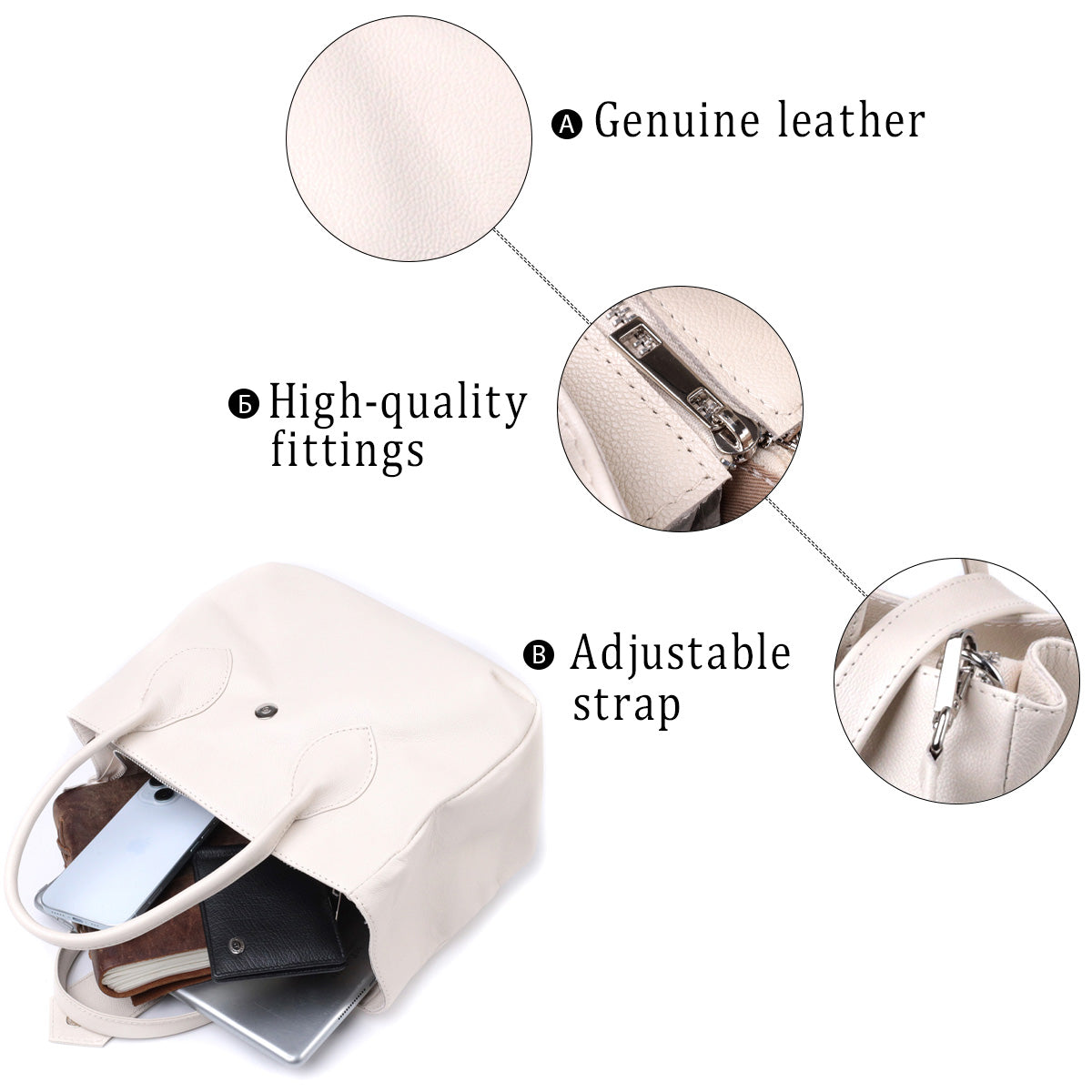 Stylish SHVIGEL Business Women's Leather Bag with Two Handles, Beige, Model 22830