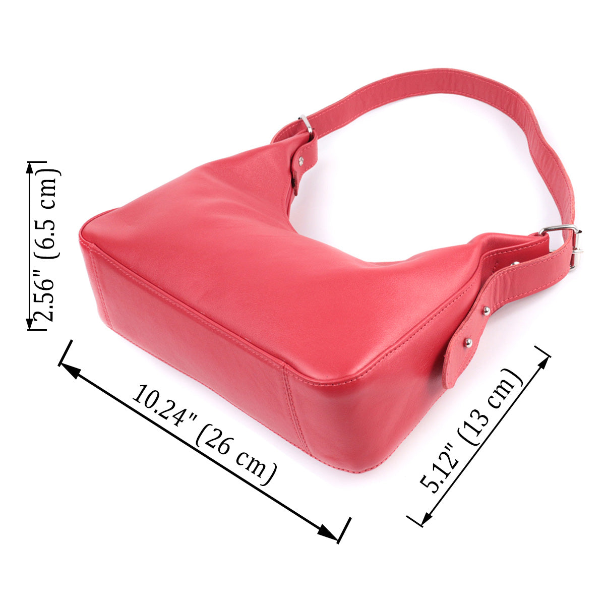 Bright Leather Baguette Bag with Adjustable Strap SHVIGEL 22832 Red, Made in Ukraine