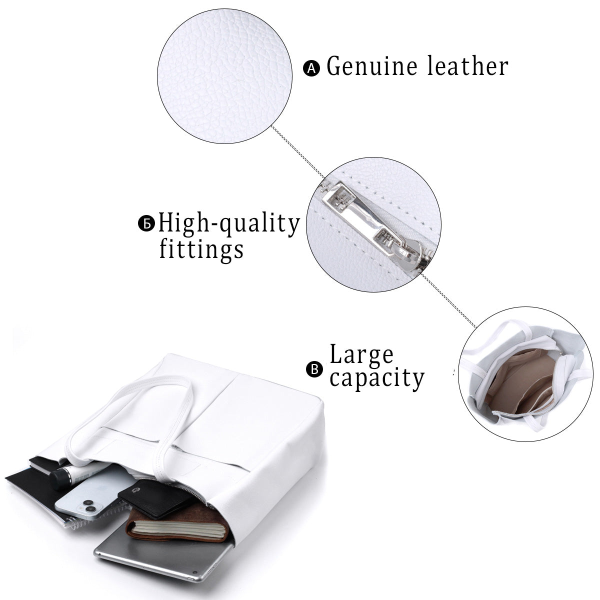 Practical White Leather Shopper Bag SHVIGEL 22844 - Made in Ukraine, Premium Quality