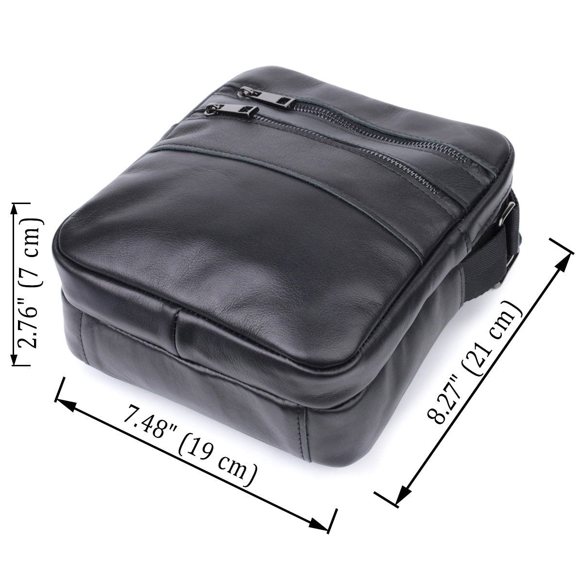 Classic Men's Messenger Bag by SHVIGEL, Model 22846, Glossy Black Natural Leather