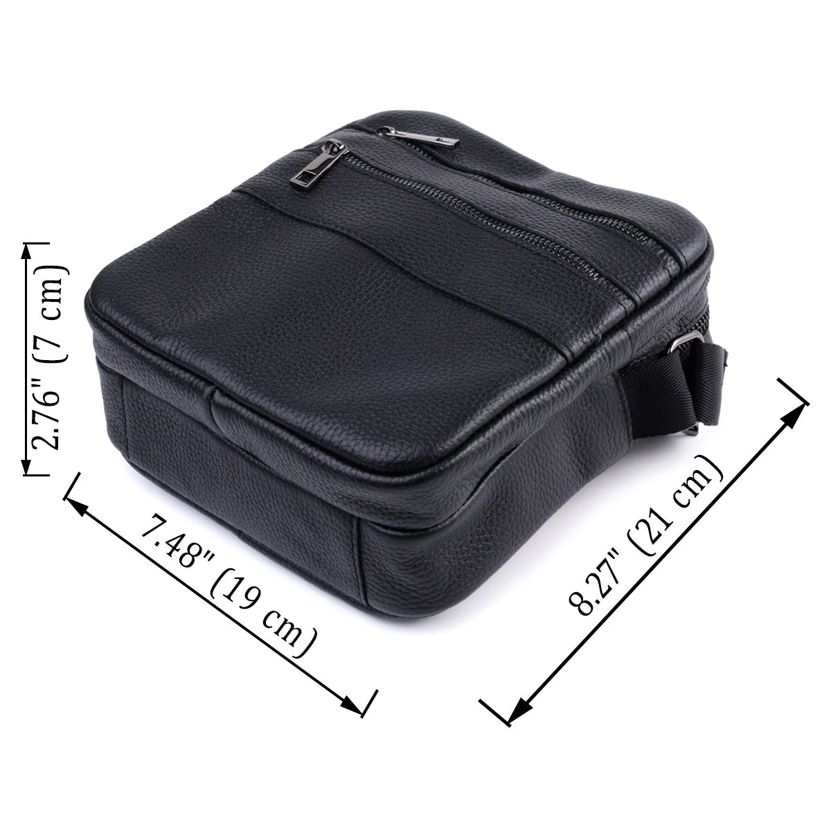 Men's Messenger Bag by SHVIGEL 22847 - Black Grain Leather - Ukrainian Craftsmanship