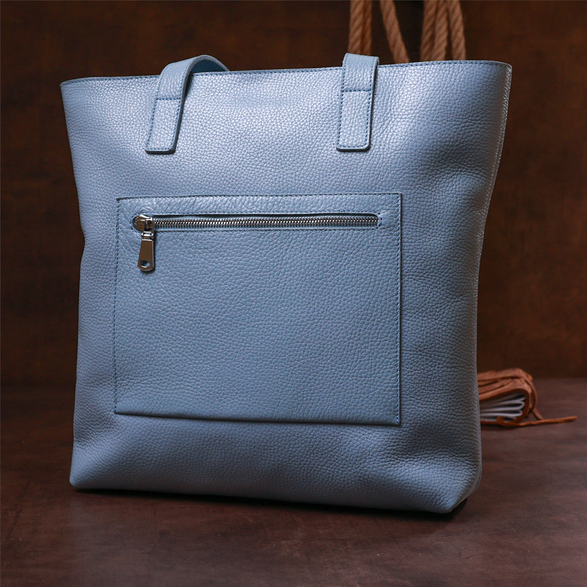 Contemporary Women's Shopper Bag SHVIGEL 16361 Light Blue Genuine Leather