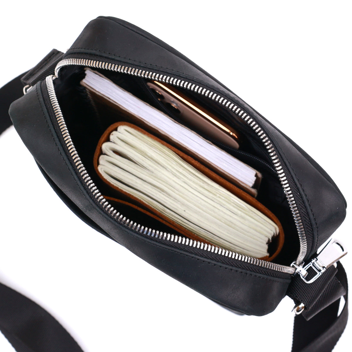 Vintage Men’s Shoulder Bag SHVIGEL 16331 Black Genuine Leather, Ukraine Made