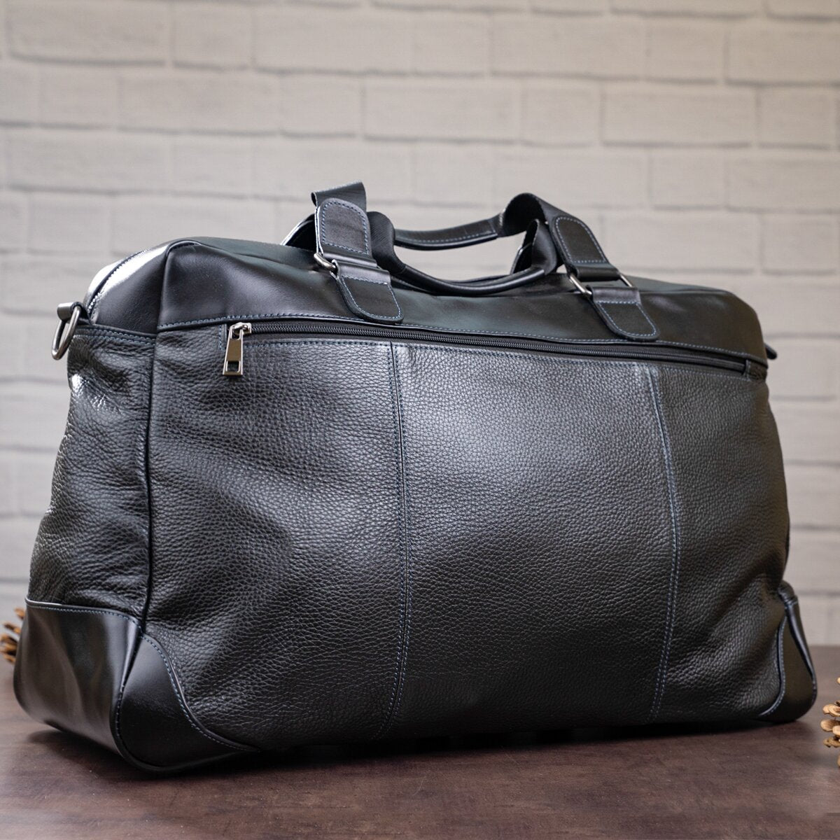 Travel Bag SHVIGEL 11120 Genuine Black Leather from Ukraine with Durable Design
