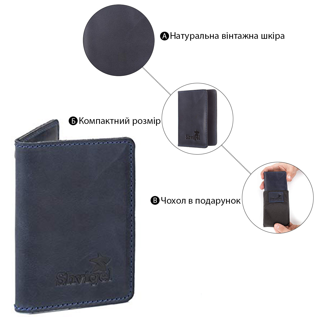 Business Card Holder SHVIGEL 15301 Blue Genuine Leather for Professional Use