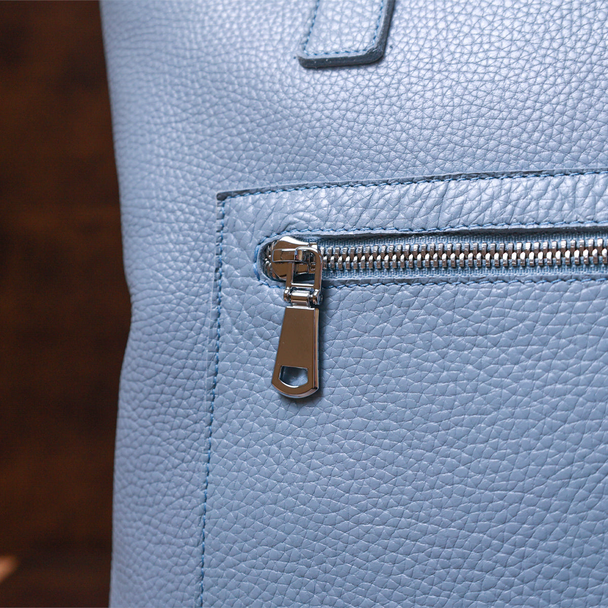 Contemporary Women's Shopper Bag SHVIGEL 16361 Light Blue Genuine Leather