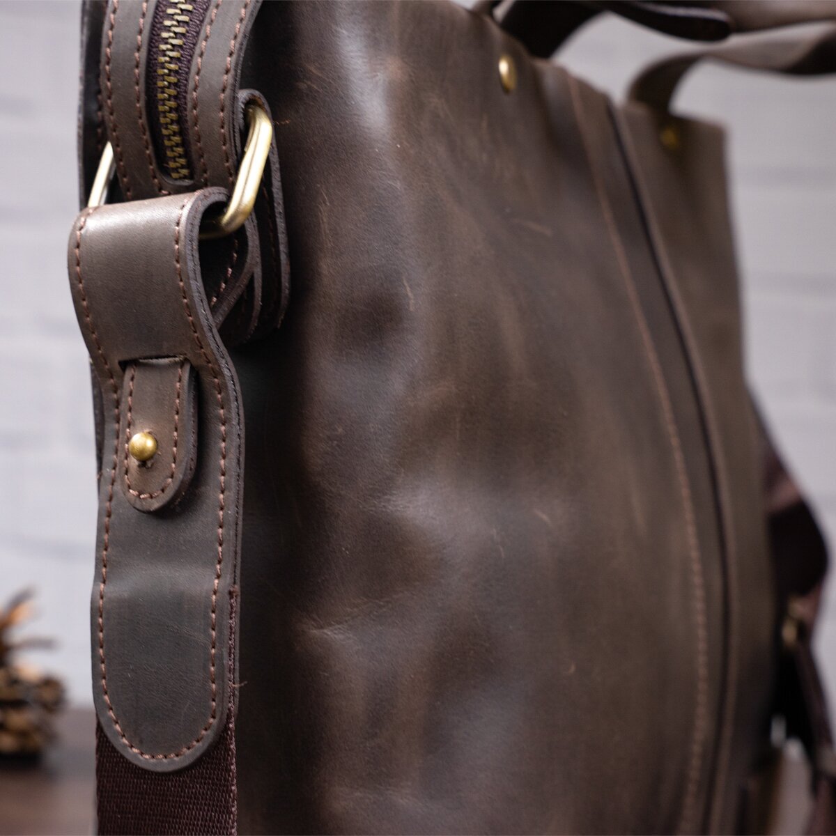 Men's Leather Bag SHVIGEL 11115 Brown Natural Leather Made in Ukraine