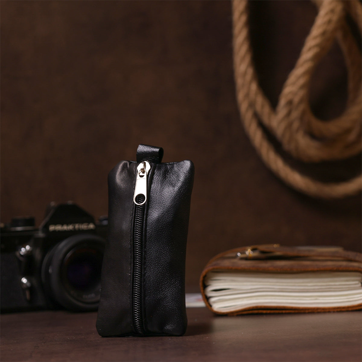 Spacious Leather Key Holder SHVIGEL 15203 Black Made in Ukraine with Natural Leather Material