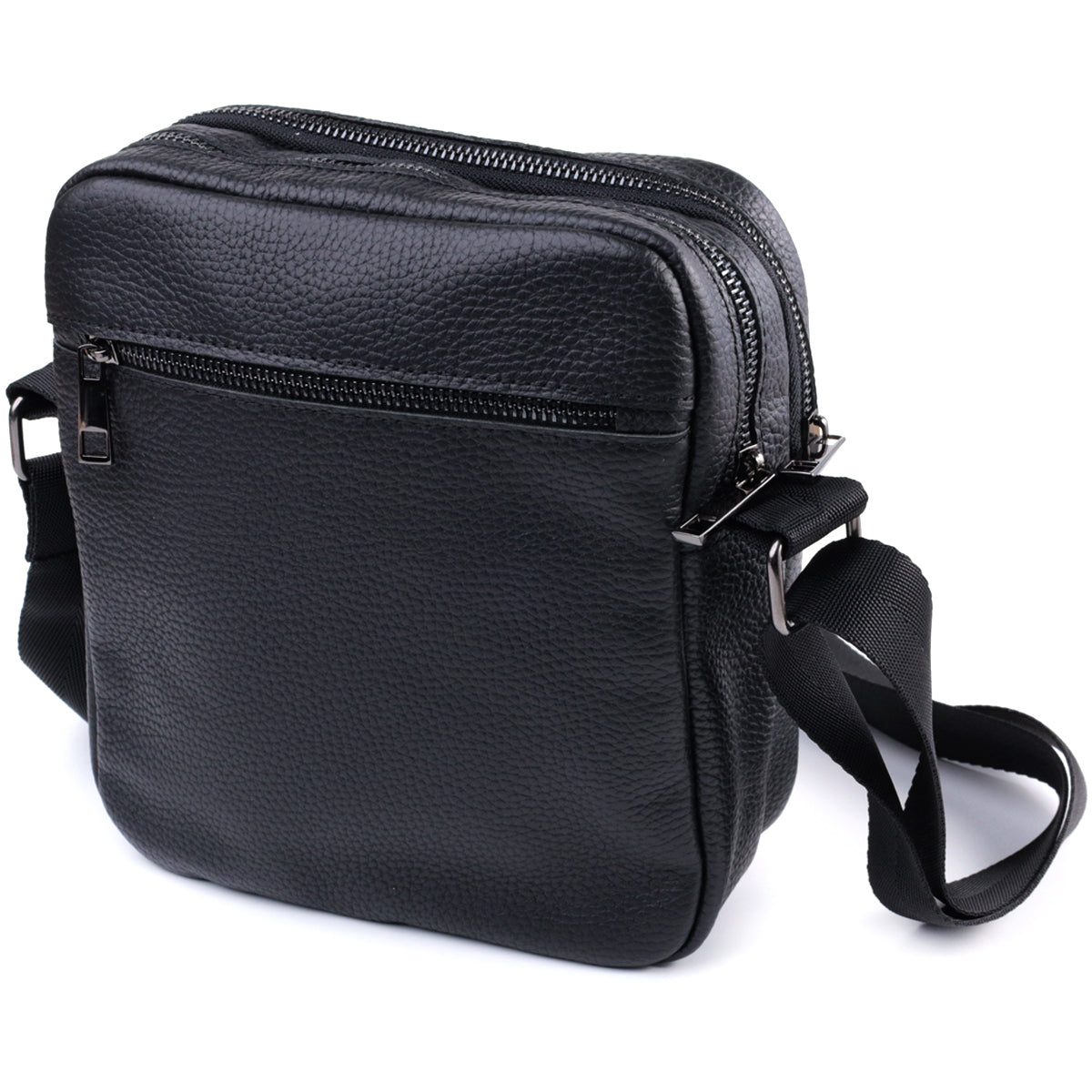 Men's Messenger Bag by SHVIGEL 22847 - Black Grain Leather - Ukrainian Craftsmanship