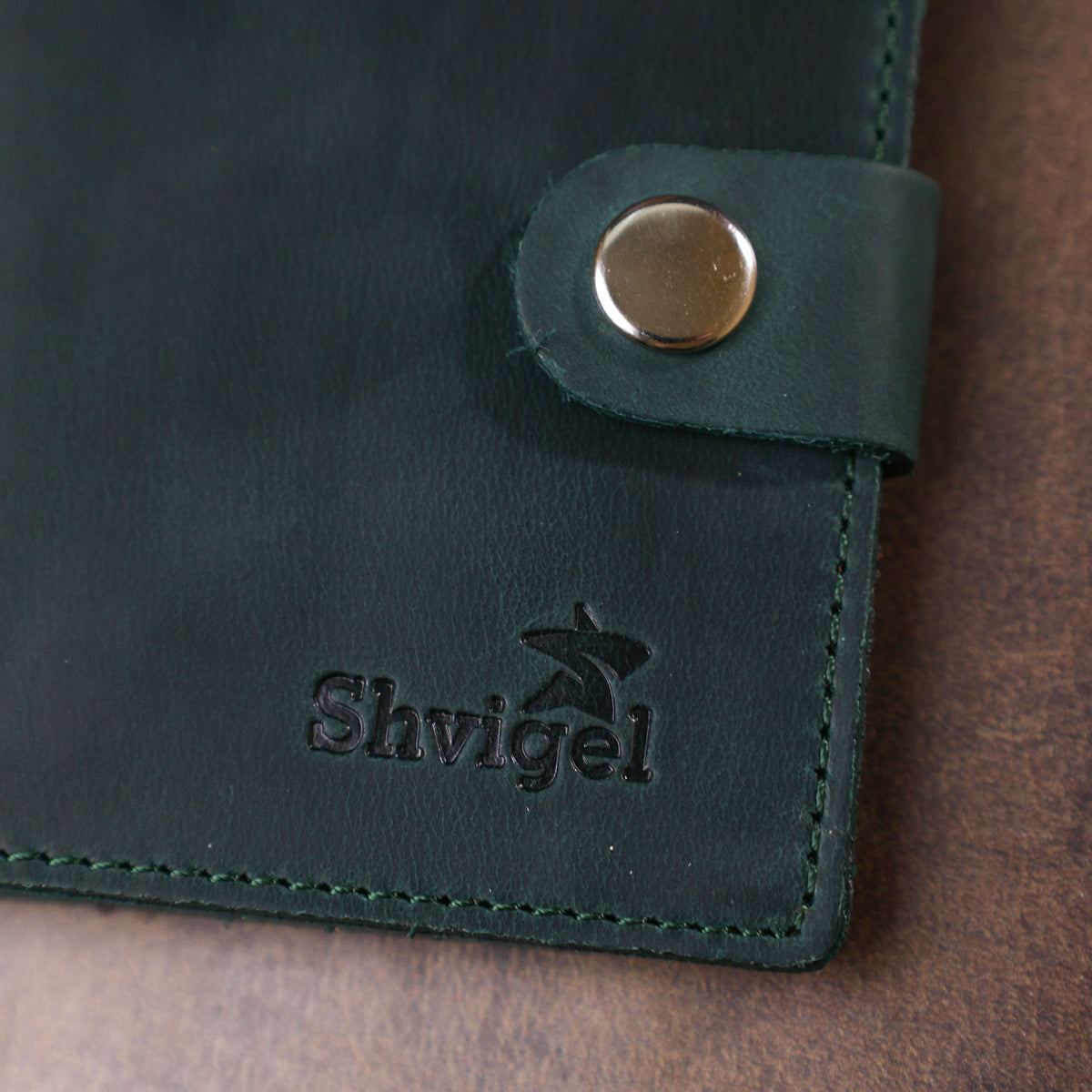 Compact Vintage Wallet SHVIGEL 16456 Green Genuine Leather from Ukraine