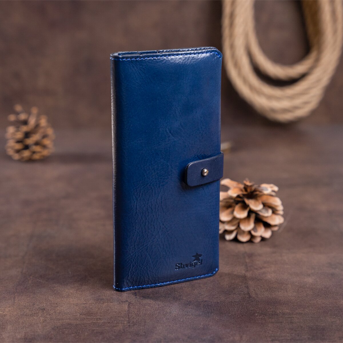 Unisex Leather Wallet SHVIGEL 16201 Blue - Genuine Leather, Ukrainian Craftsmanship