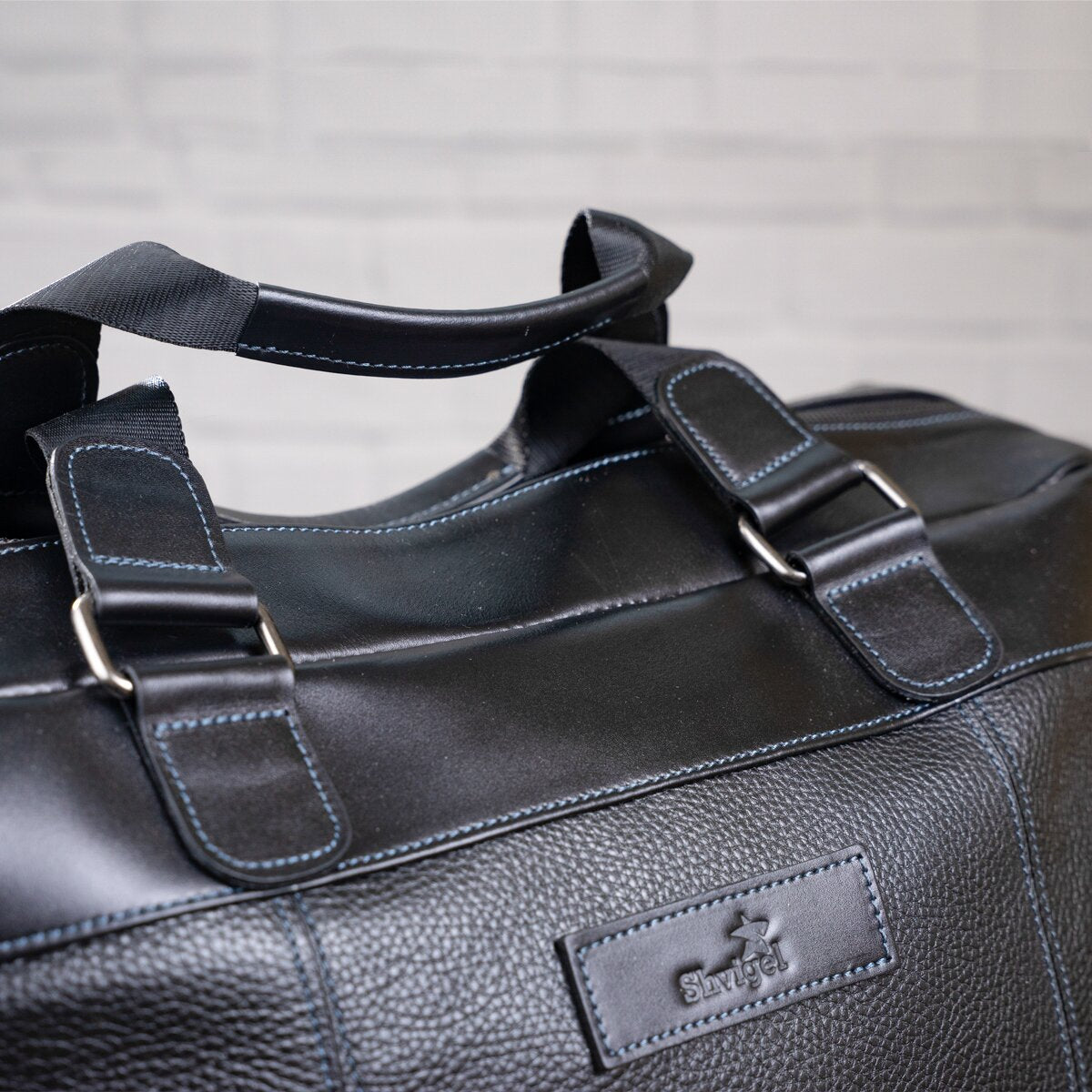 Travel Bag SHVIGEL 11120 Genuine Black Leather from Ukraine with Durable Design