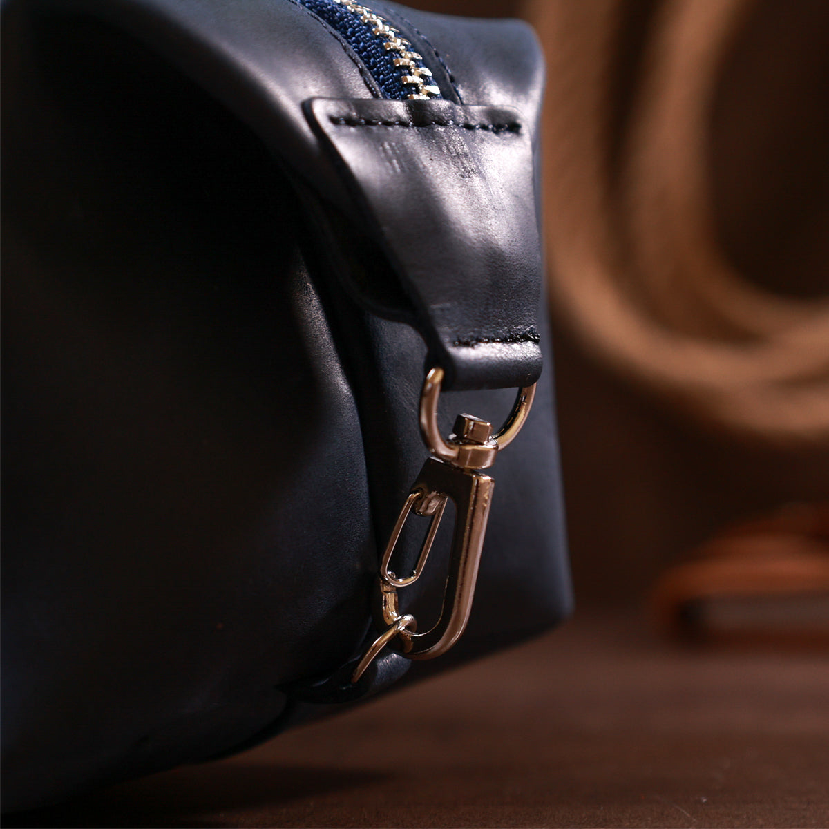 Premium Leather Cosmetic Bag SHVIGEL 16401 Blue - Made in Ukraine with Natural Leather