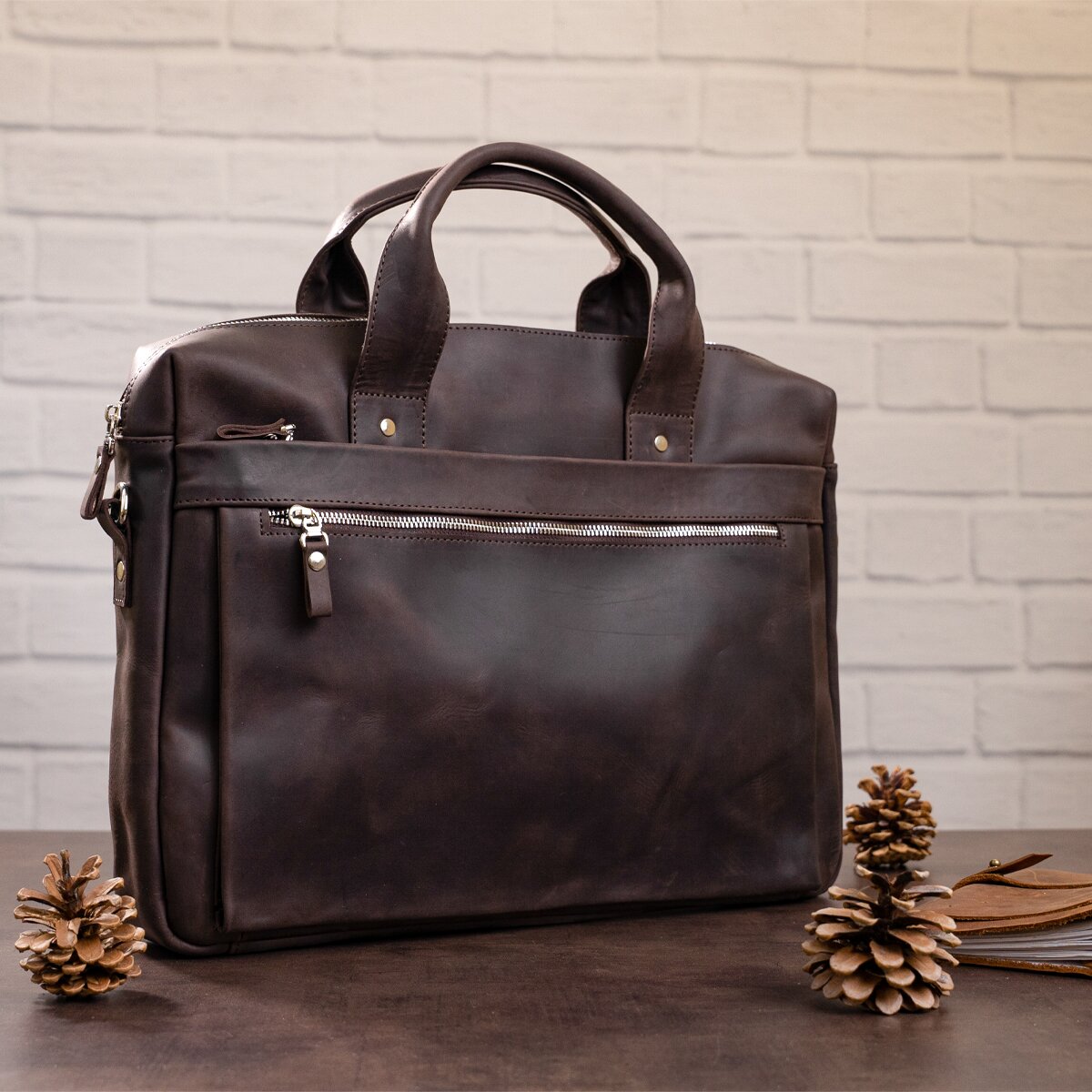 Laptop Bag SHVIGEL 11026 Brown Natural Leather - Ukrainian Craftsmanship