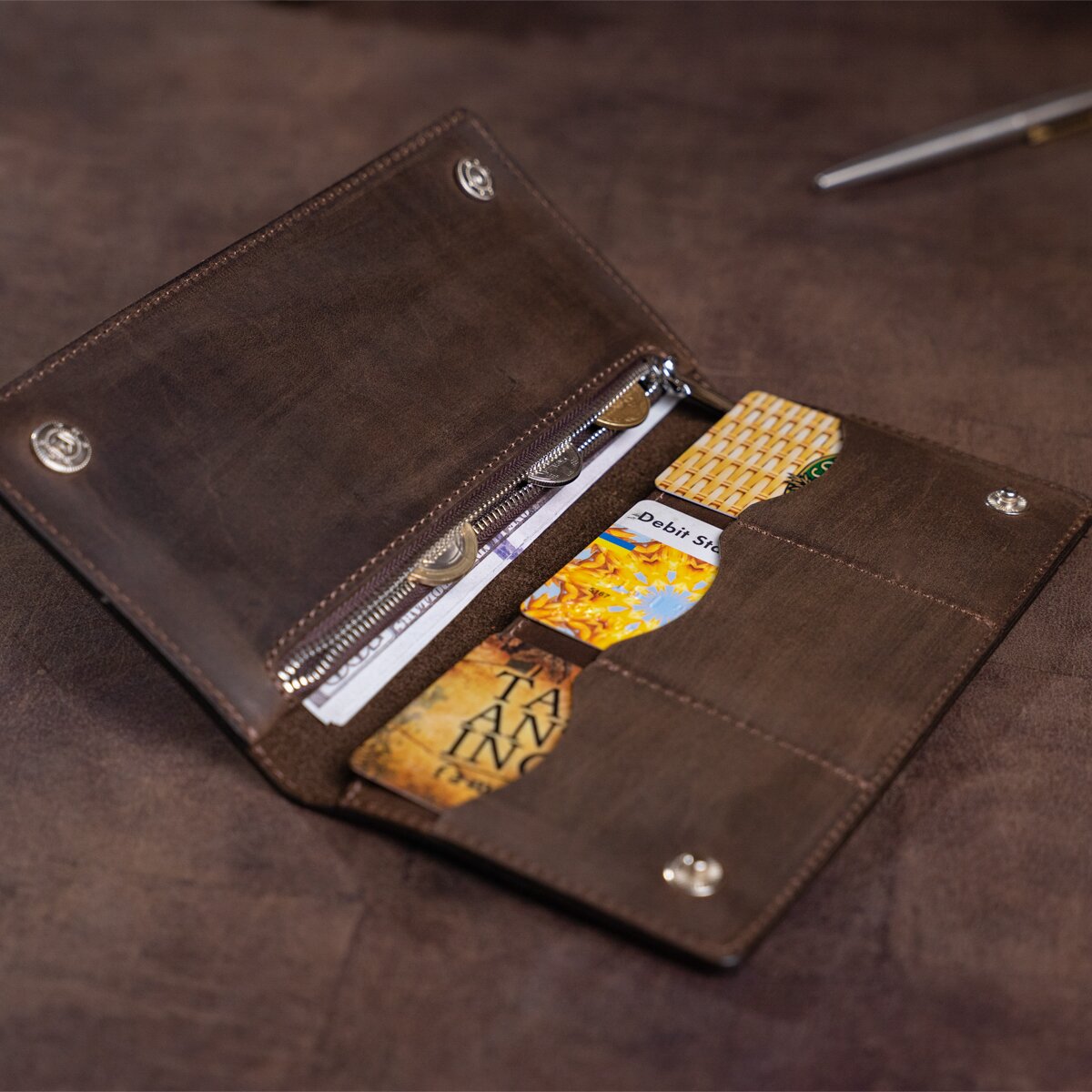 Vertical Men's Wallet SHVIGEL 16198 Brown Matte Genuine Leather Made in Ukraine