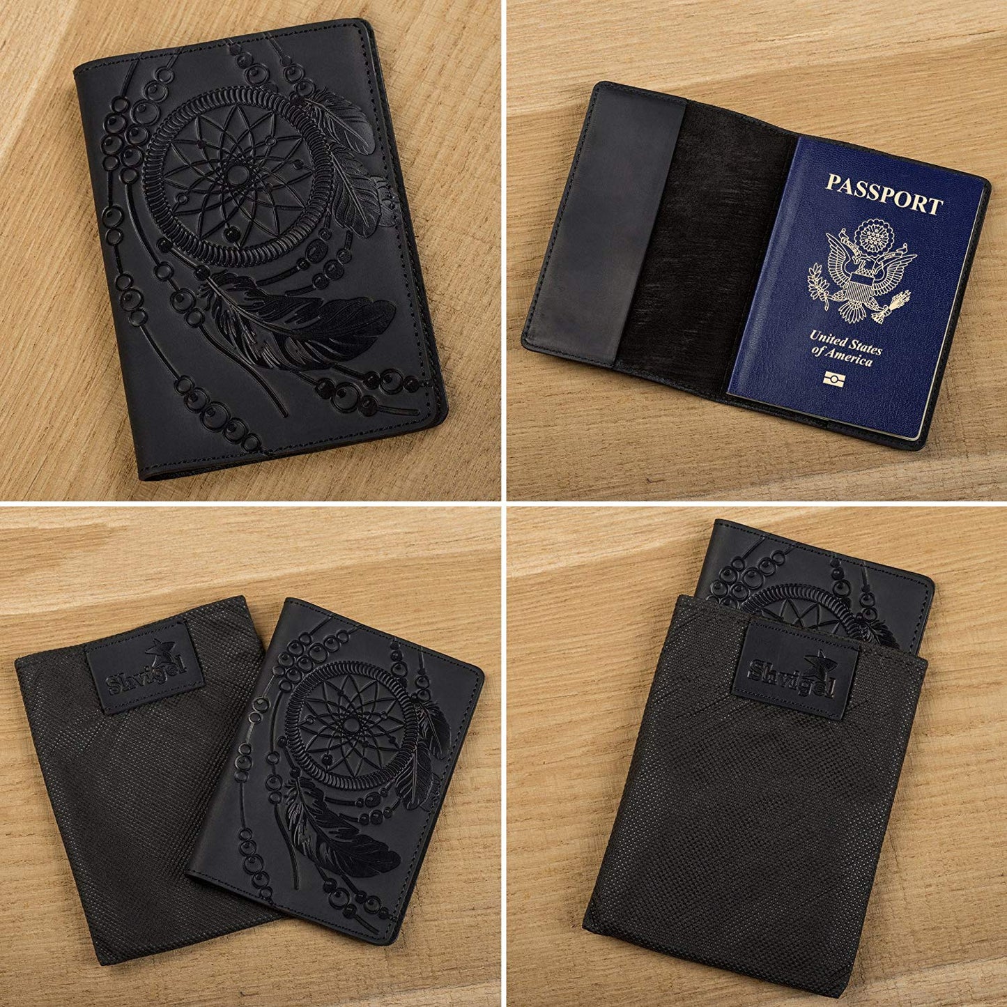 Passport Cover SHVIGEL 13837 Black Genuine Leather Handmade from Ukraine