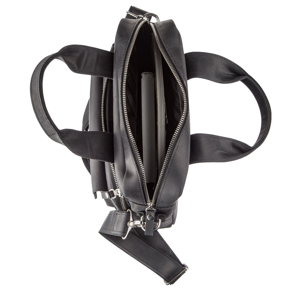 Vertical Men's Bag SHVIGEL 11169 A4 Size Black Matte Natural Leather