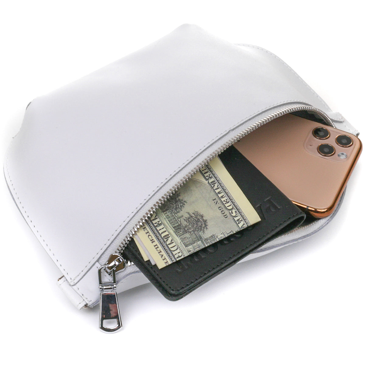 Leather Women's Banana Bag SHVIGEL 16384 White Natural Leather Design