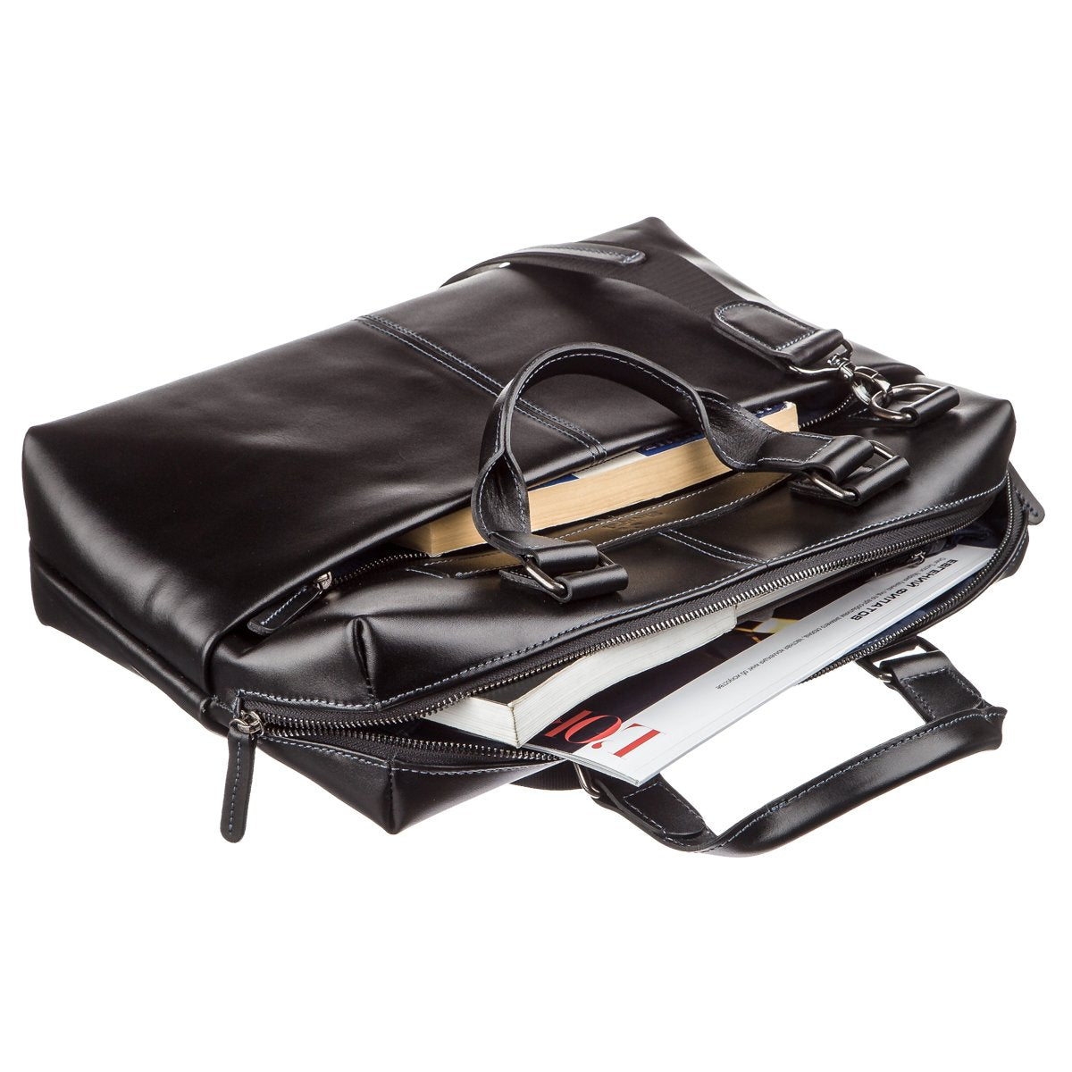 SHVIGEL Leather Laptop Bag 11248 Black Smooth Genuine Leather Design