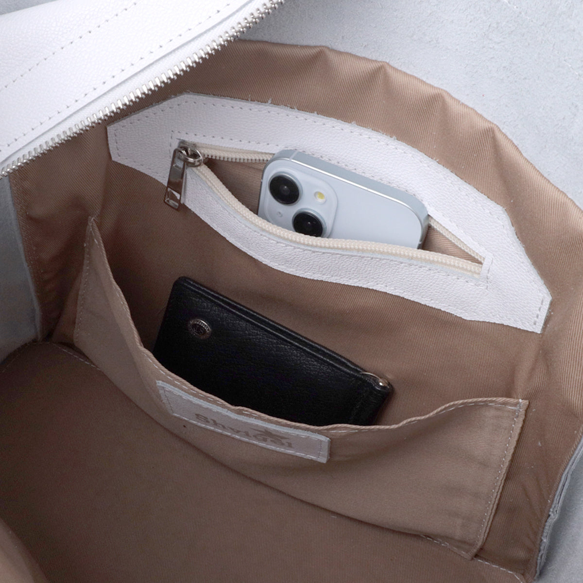 Practical White Leather Shopper Bag SHVIGEL 22844 - Made in Ukraine, Premium Quality