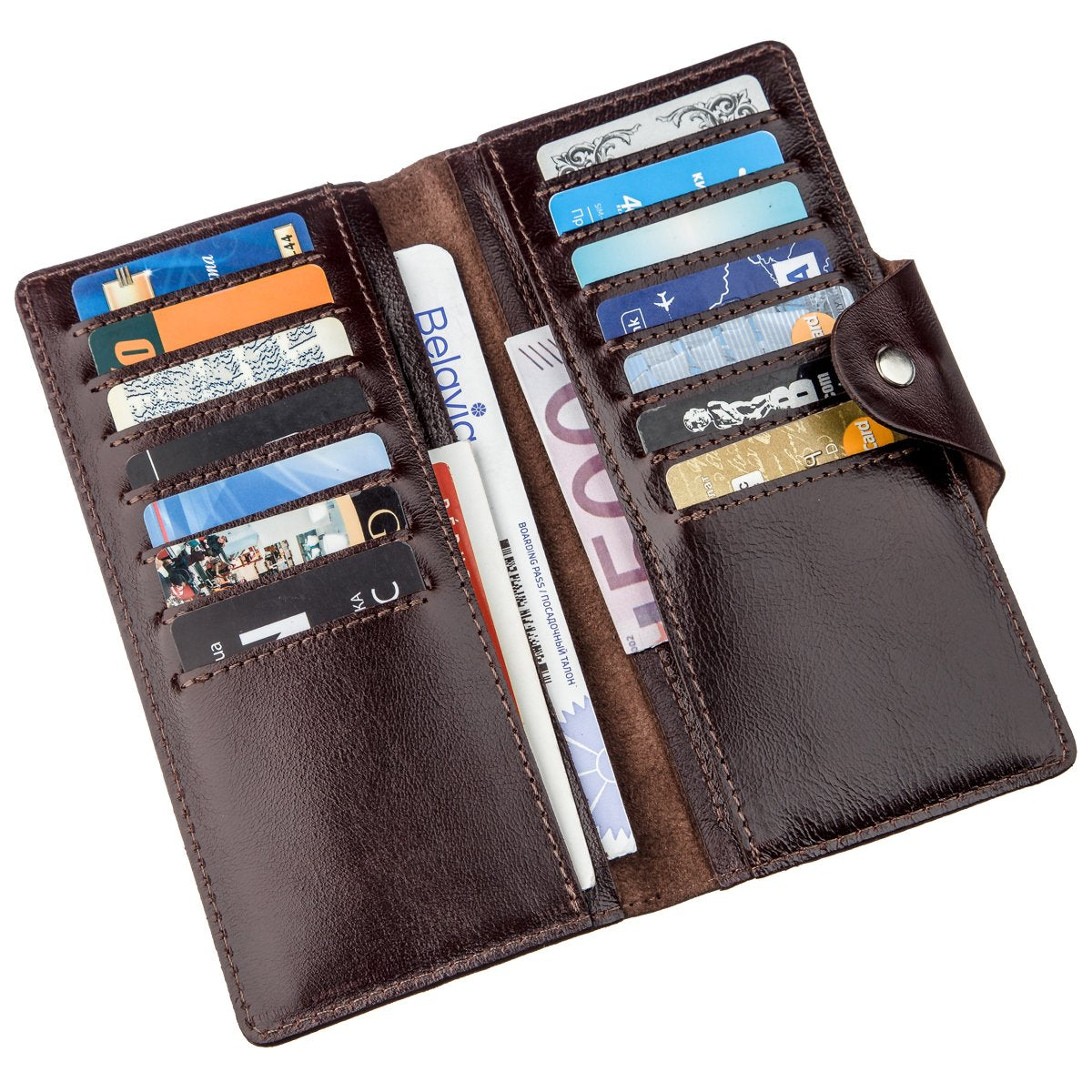 Vertical Men's Wallet SHVIGEL 16175 Brown Natural Leather with Snap Closure