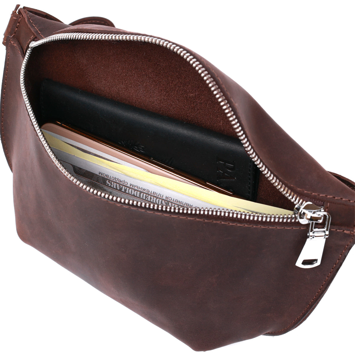 Matte Women's Belt Bag SHVIGEL 16395 Brown Genuine Leather Durable Design