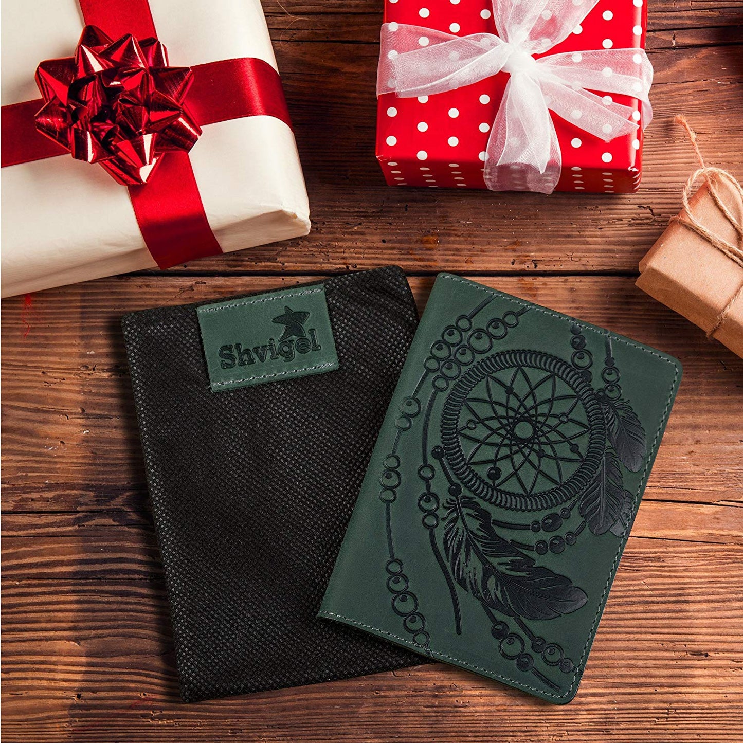 Passport Cover SHVIGEL 13836 Green Genuine Leather for Stylish Protection