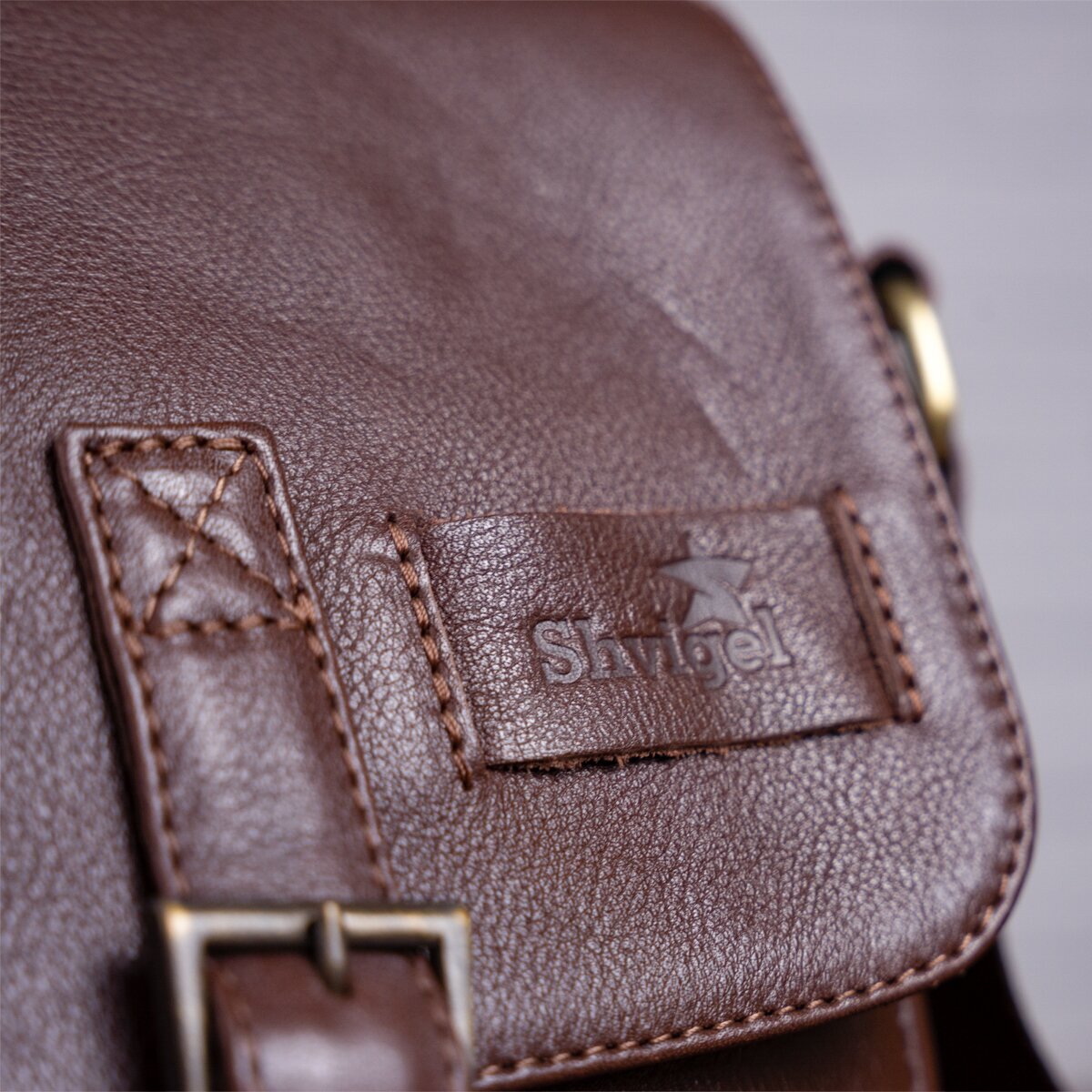 Men's Leather Bag SHVIGEL 19101 Brown Genuine Leather Handmade in Ukraine