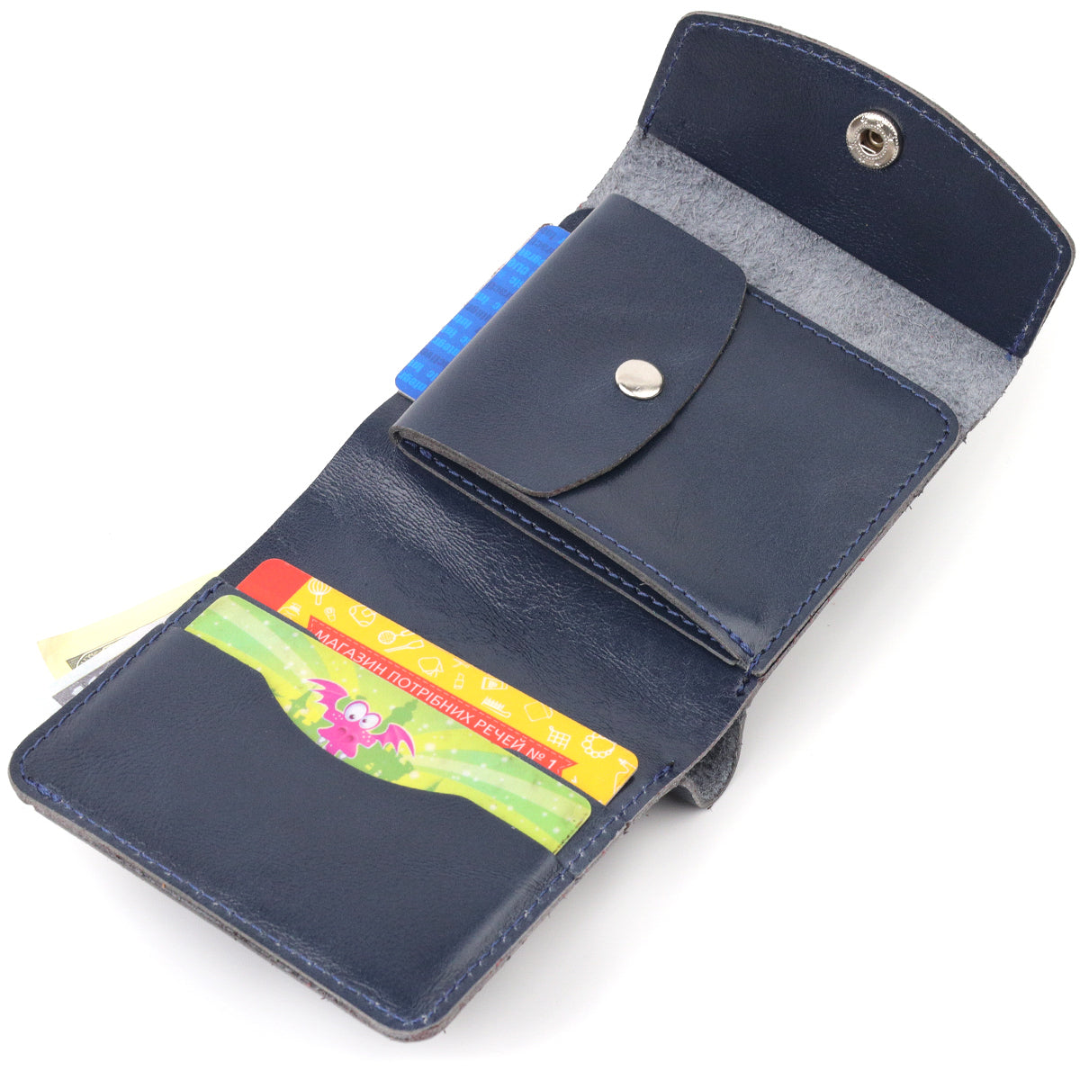 Comfortable SHVIGEL Wallet 16622 Genuine Leather Blue - Made in Ukraine