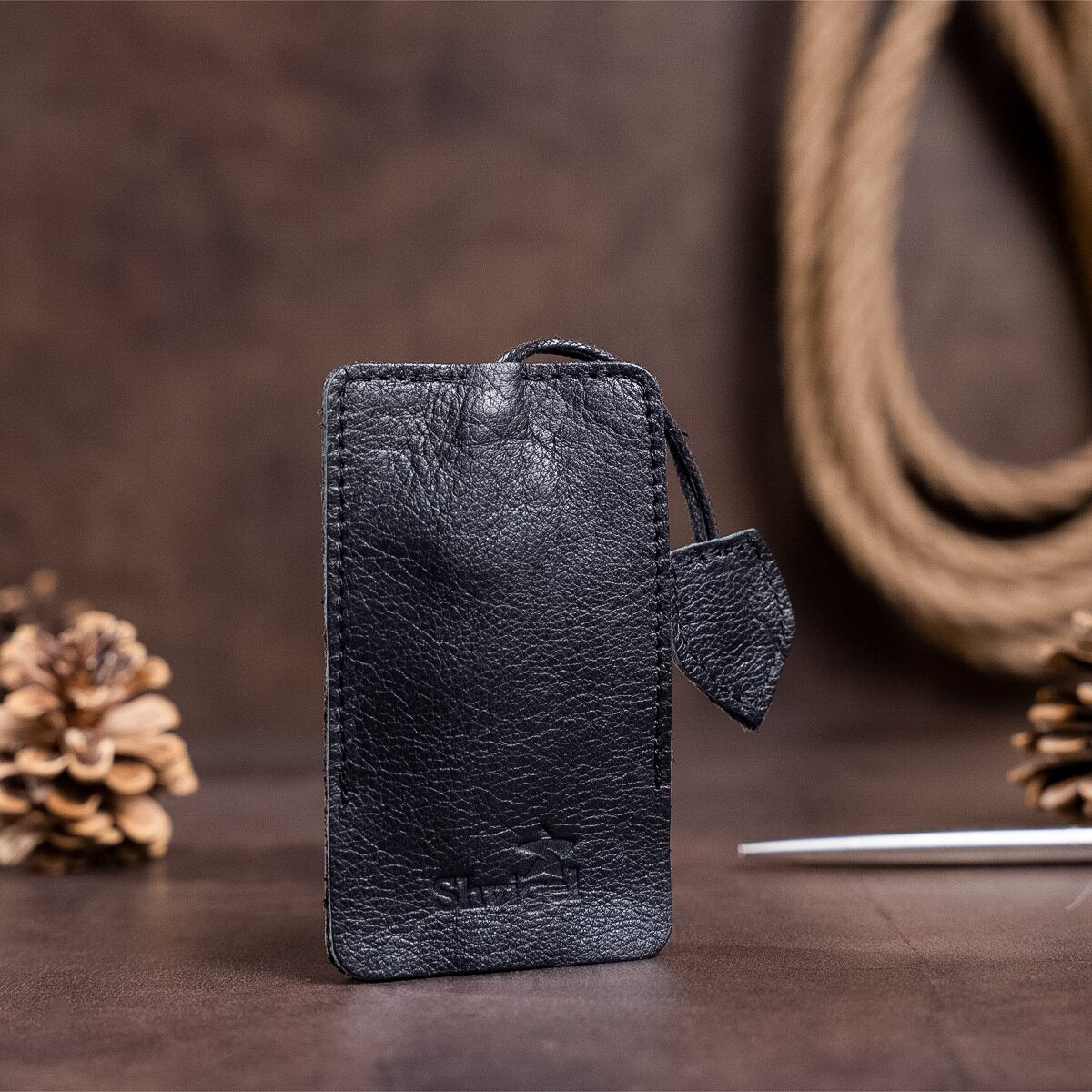 Leather Key Holder SHVIGEL 15308 Black Natural Leather Minimalist Design