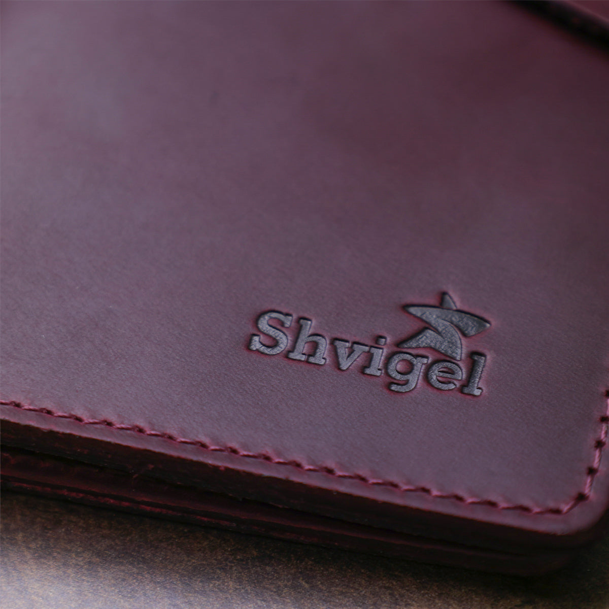 Vertical Women's Wallet SHVIGEL 16178 Vintage Leather with Buttons Burgundy, Made in Ukraine