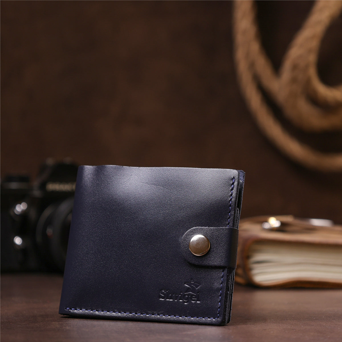 Men's Leather Wallet with Coin Pocket SHVIGEL 16212 Blue - Genuine Leather, Ukraine Made