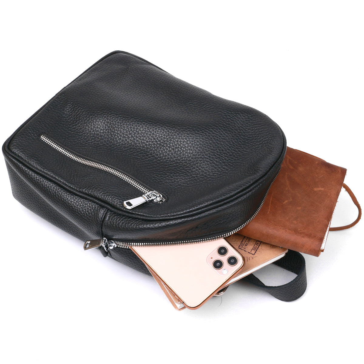 Compact Women's Backpack SHVIGEL 16317 Natural Leather Black Color Stylish Design