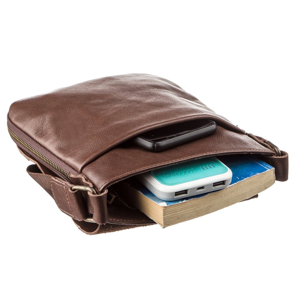 Men's Leather Tablet Bag SHVIGEL 19114 Brown Genuine Leather Handcrafted from Ukraine