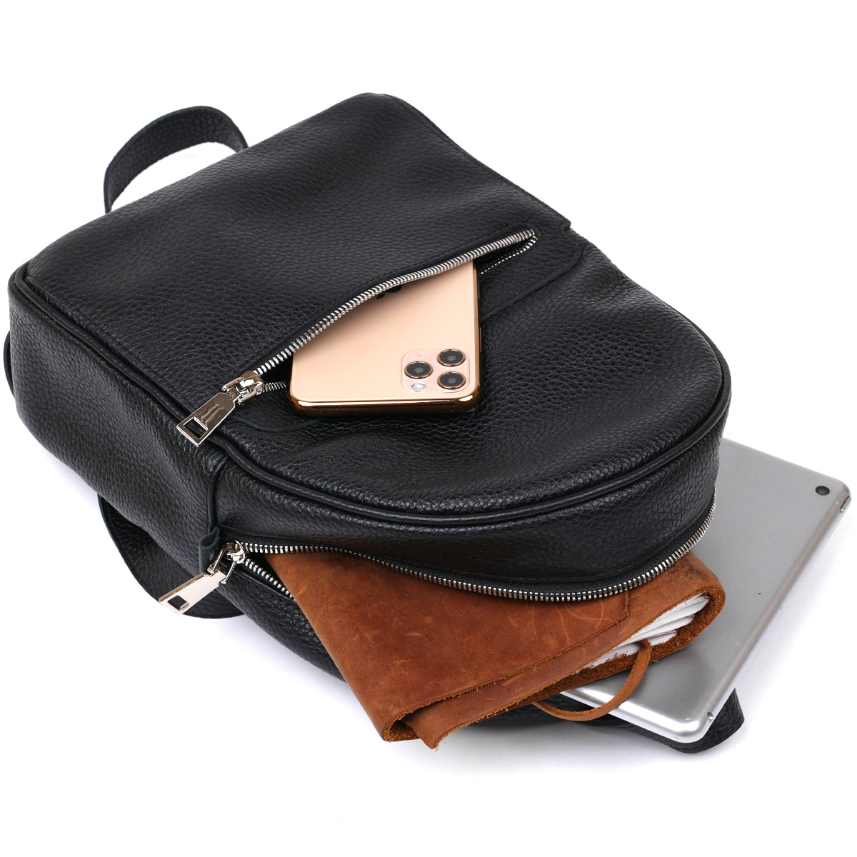 Women's Leather Backpack SHVIGEL 16302 Black - Natural Leather, Ukrainian Craftsmanship