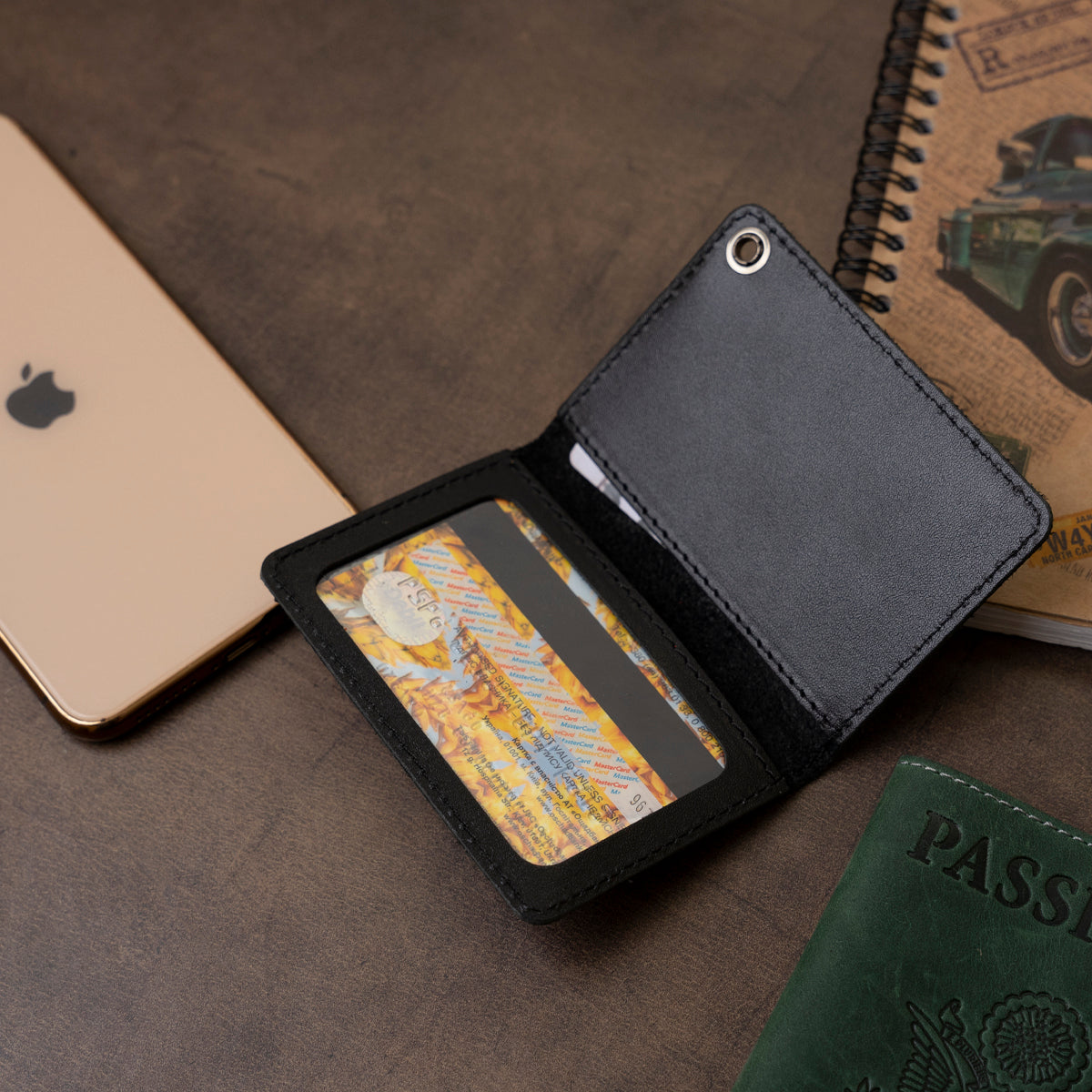 Compact Document Cover SHVIGEL 13980 Black, Genuine Leather, Made in Ukraine