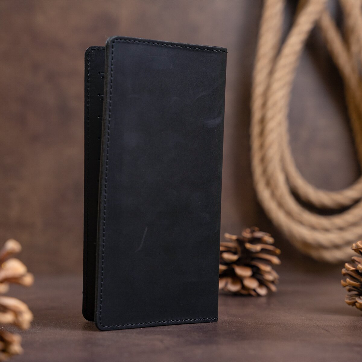 Vintage Leather Wallet SHVIGEL 13794 Black Natural Leather Made in Ukraine