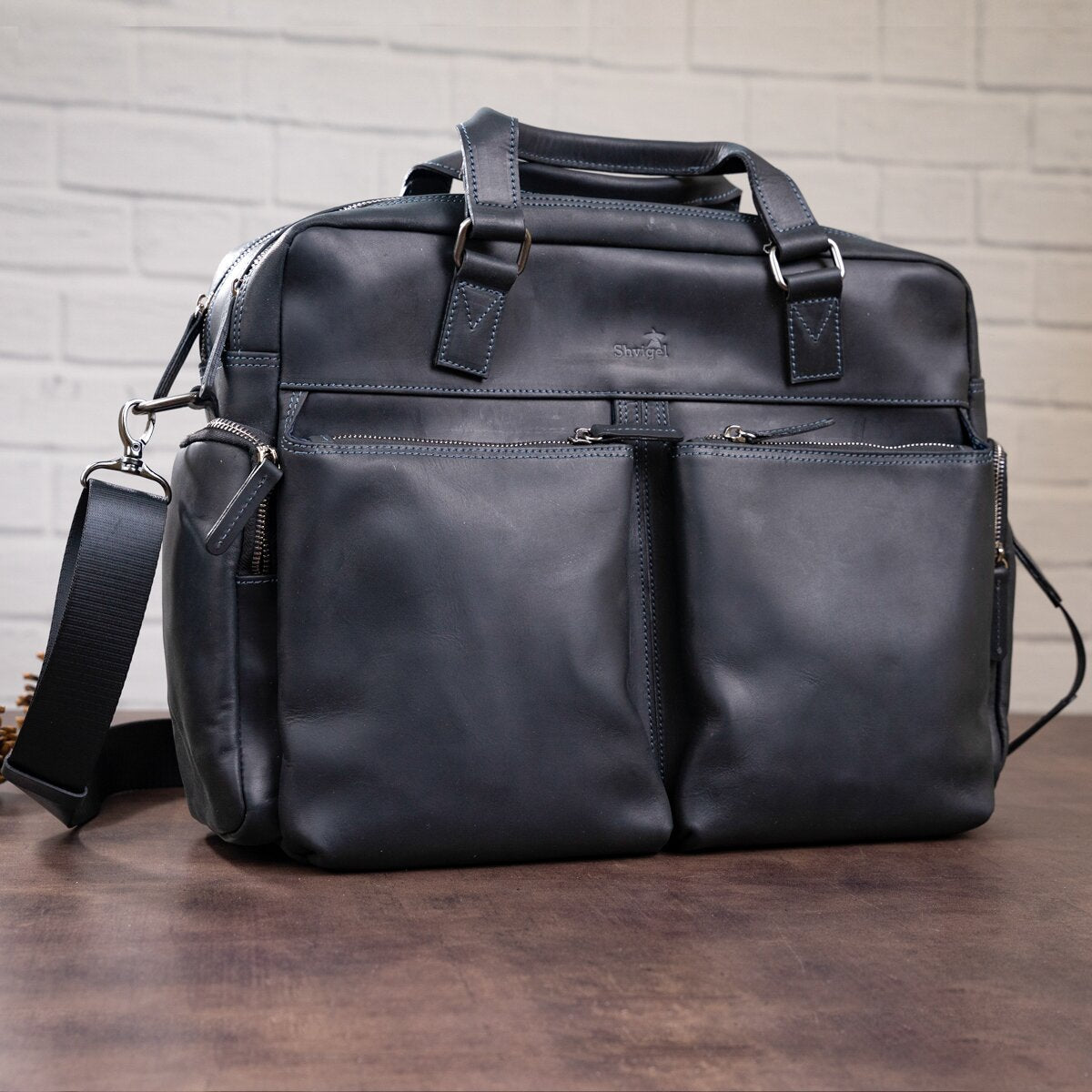 Men's Leather Bag SHVIGEL 11117 Black Crafted from Natural Leather in Ukraine