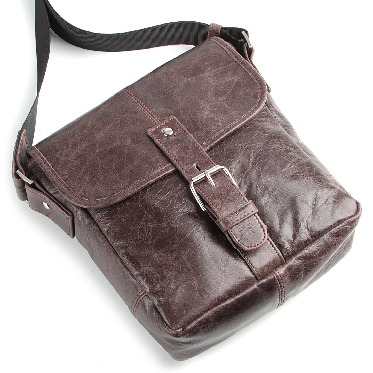Leather Bag SHVIGEL Model 00855 Brown Genuine Leather Made in Ukraine